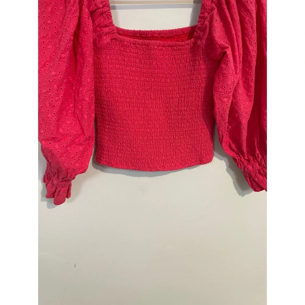 Anthropologie Hutch Smocked Eyelet Top in Red Size XS Feminine‎ Dainty Boho